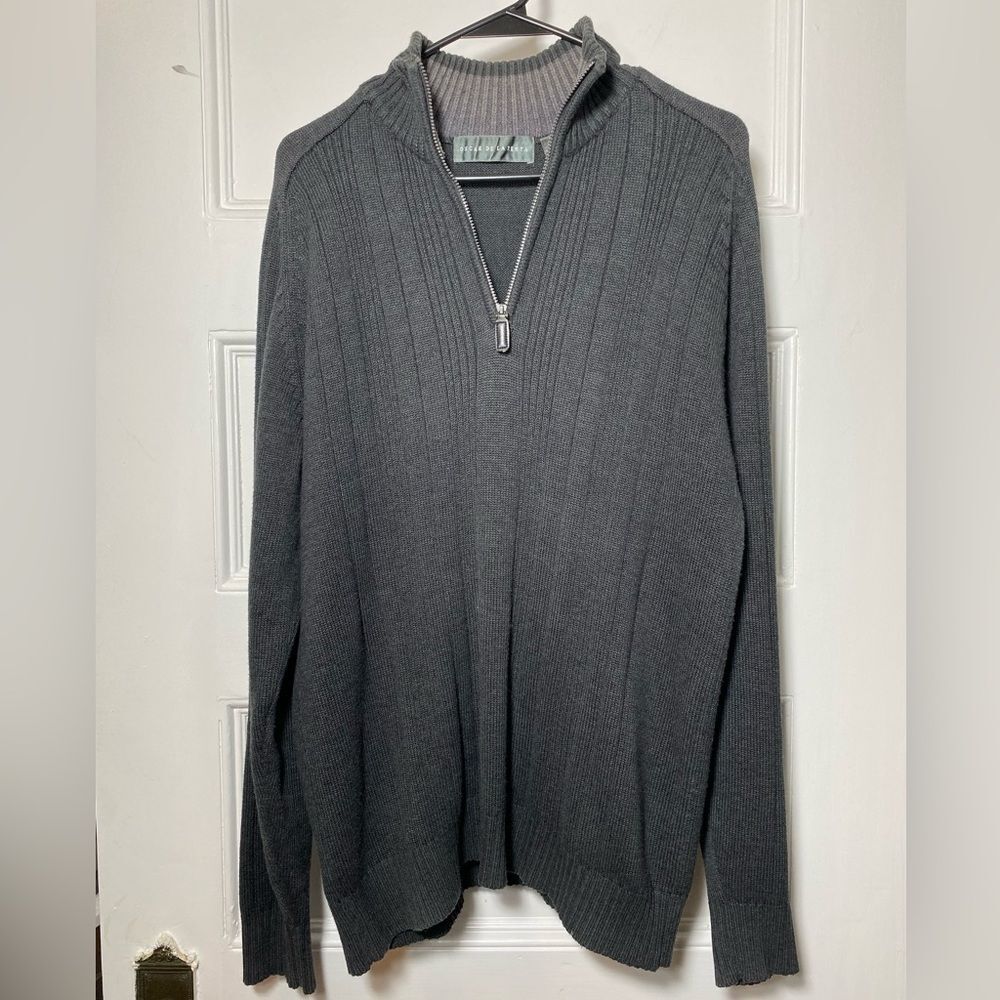 Oscar De La Renta Men’s Quarter Zip Cable Knit Sweater in Gray Sz Large